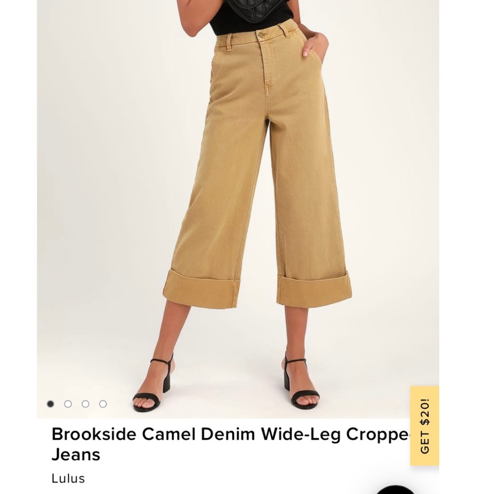 Worn once Camel denim wide leg crop jeans